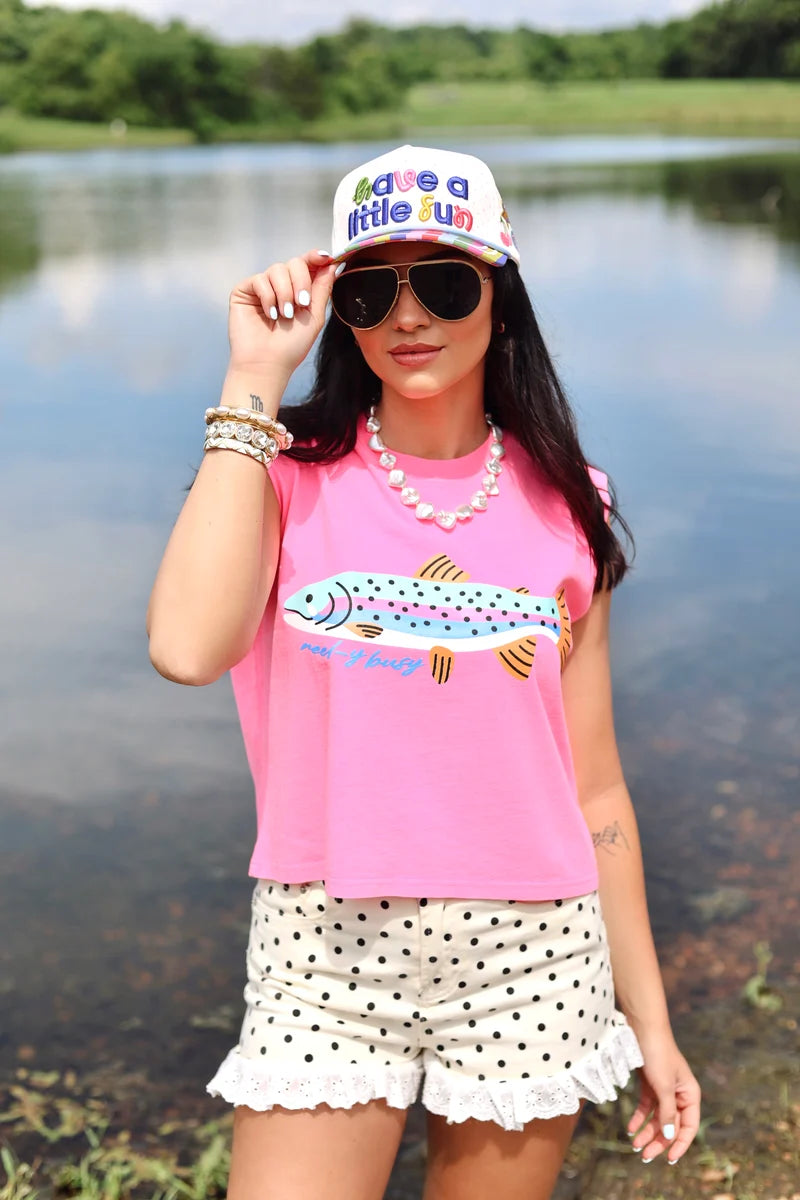 Poppy and Pine Neon Pink Reel Cute Rainbow Trout Tank 