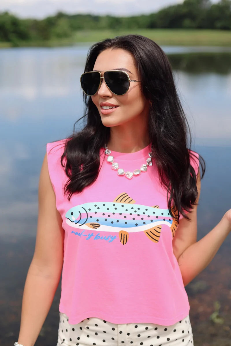 Poppy and Pine Neon Pink Reel Cute Rainbow Trout Tank 