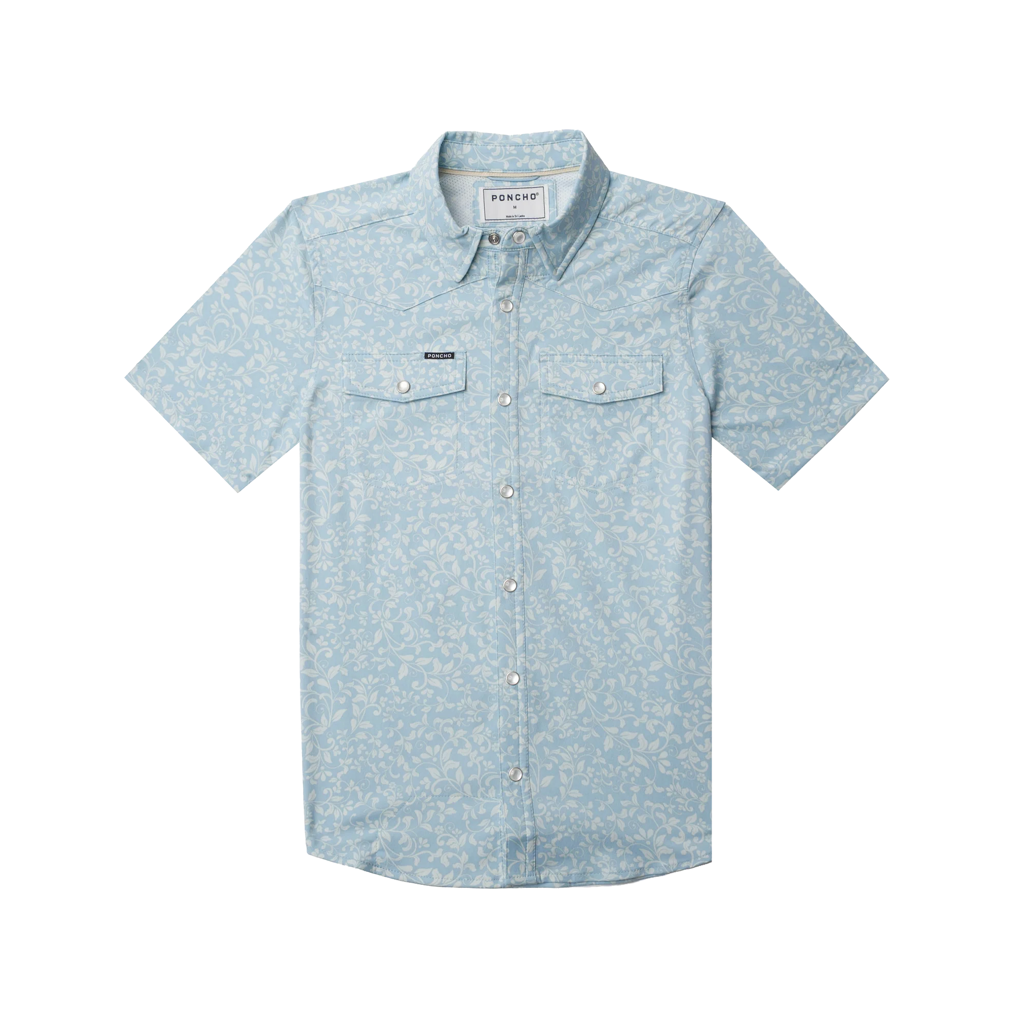 Boy's Poncho "The Alma" Blue Short Sleeve Floral Print Snap Shirt 