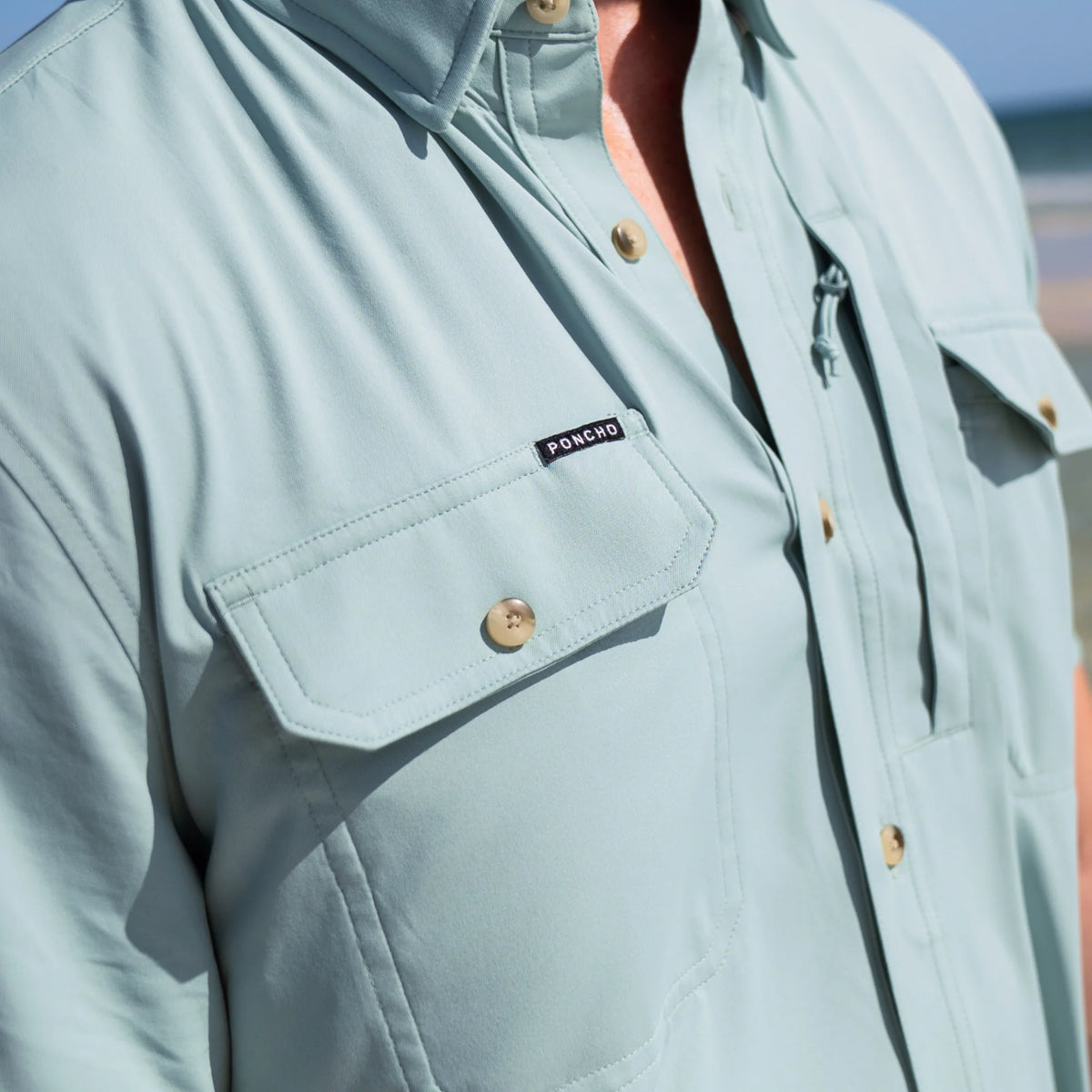 Poncho Men's Short Sleeve The Antilles Washed Teal Button Up Shirt 