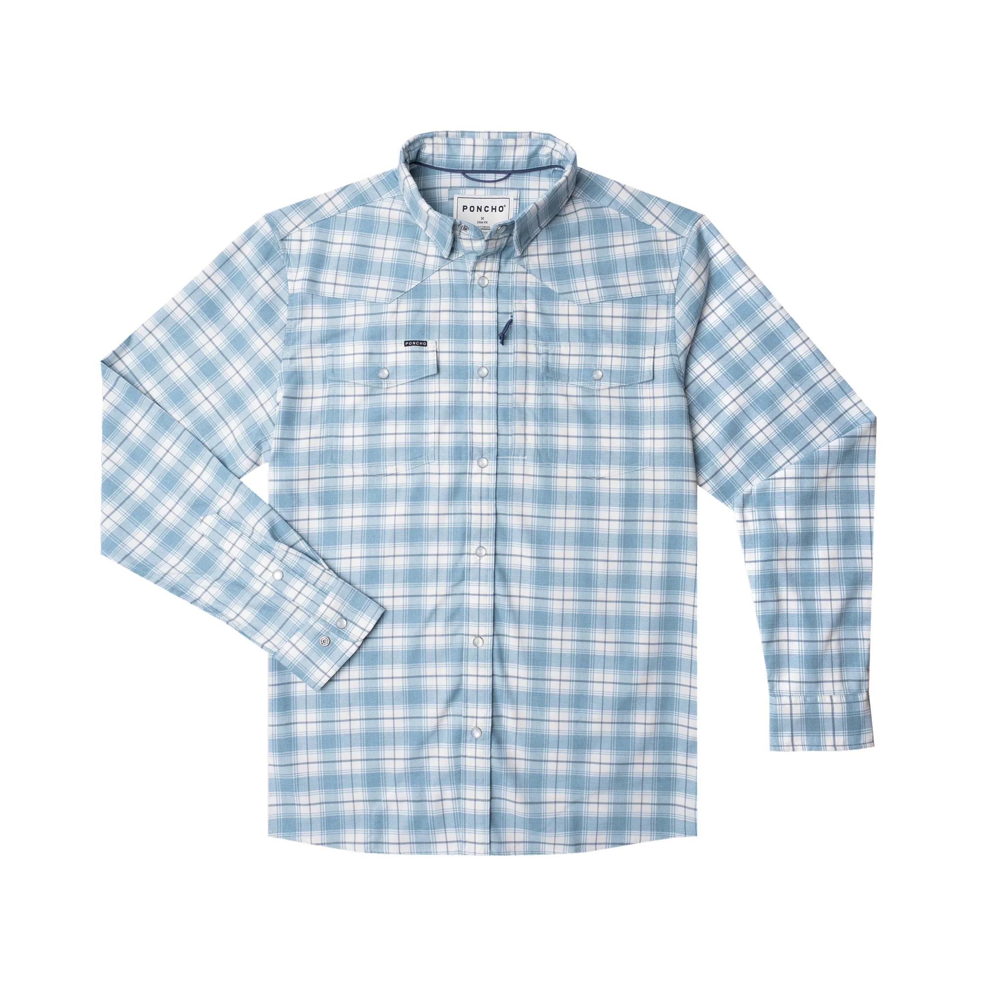 Men's Poncho The Cody Long Sleeve Blue Plaid Snap Shirt 