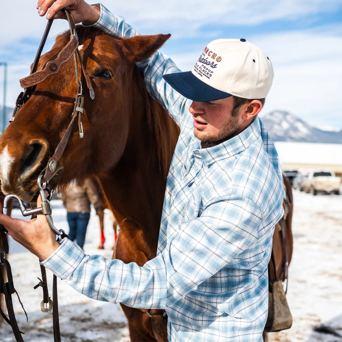 Men's Poncho The Cody Long Sleeve Blue Plaid Snap Shirt 