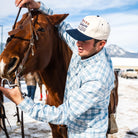 Men's Poncho The Cody Long Sleeve Blue Plaid Snap Shirt 