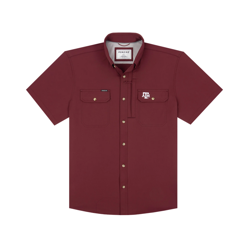 Poncho Men's Maroon "The College Station" Button Up Shirt 
