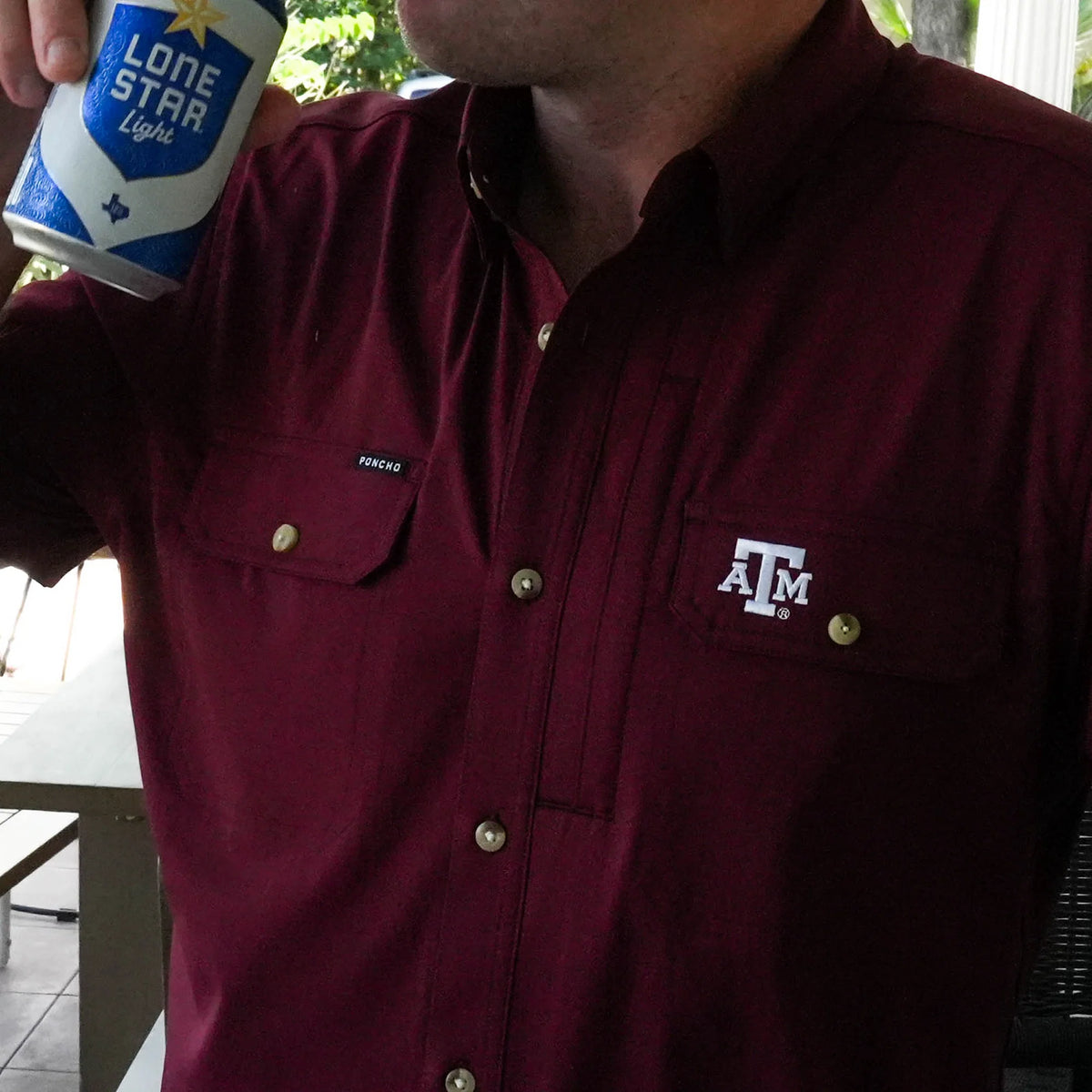Poncho Men's Maroon "The College Station" Button Up Shirt 