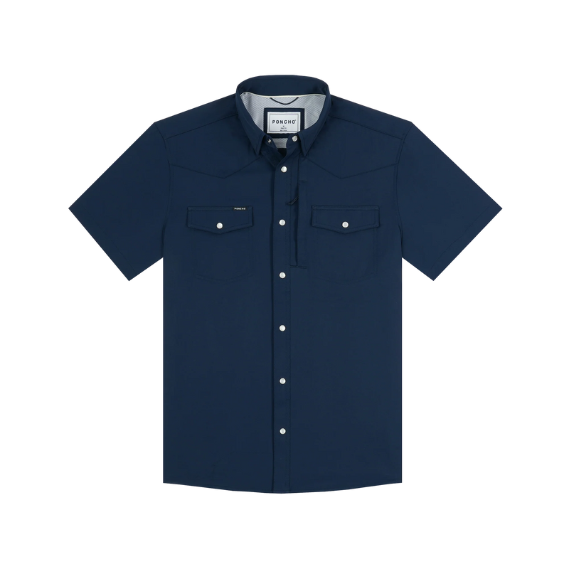Poncho Men's Navy The Del Mar Short Sleeve Snap Shirt 