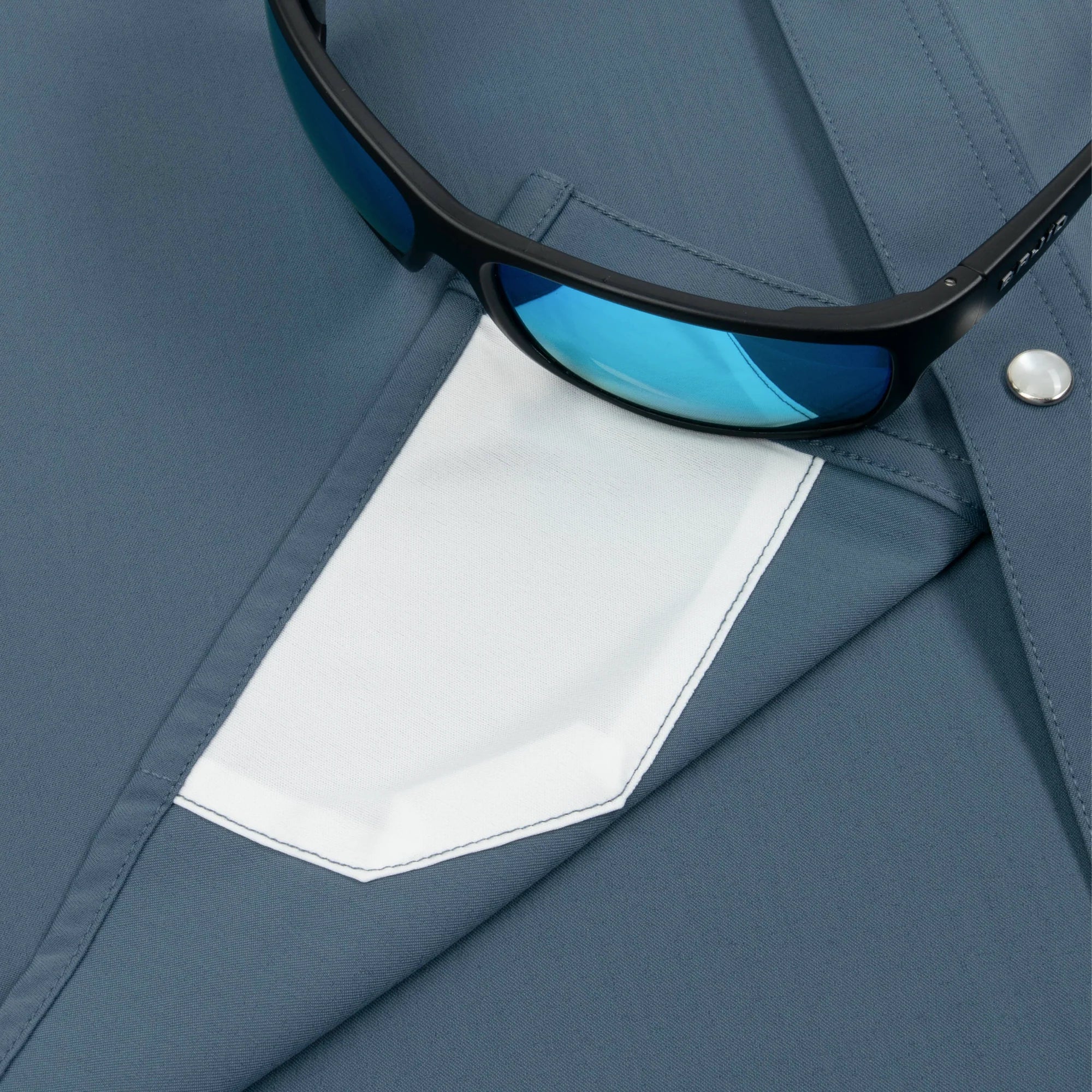 Men's Poncho Slate Blue The Dogtooth Shorto Sleeve Snap Shirt 