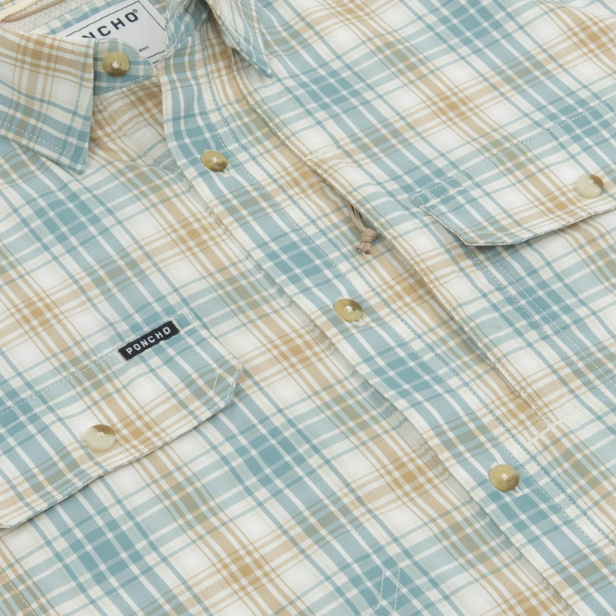 Poncho Men's Long Sleeve The Nervous Water Brown and Green Plaid Snap Shirt 