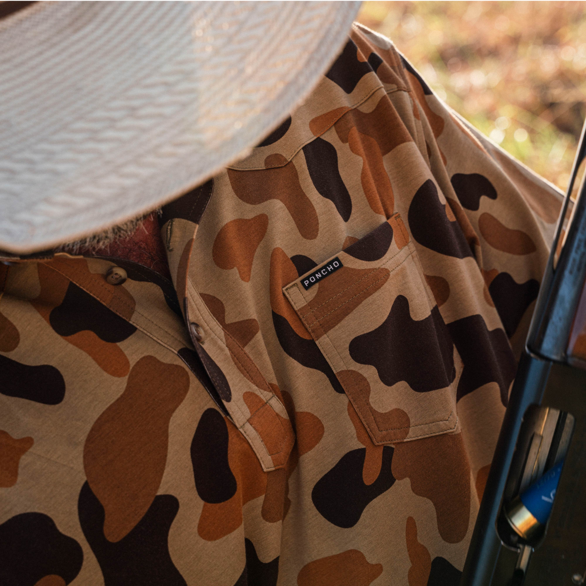 Men's Poncho "The Dove Stool" Camo Short Sleeve Polo