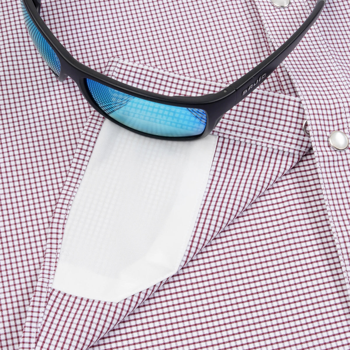 Poncho Men's Maroon Microcheck "The Howdy" Pearl Snap Shirt 