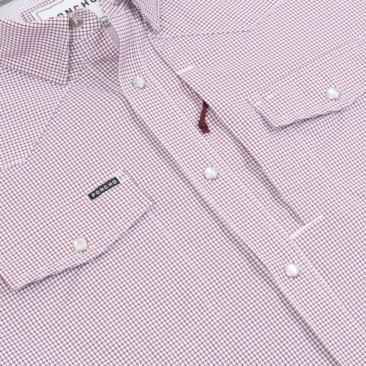 Poncho Men's Maroon Microcheck "The Howdy" Pearl Snap Shirt 