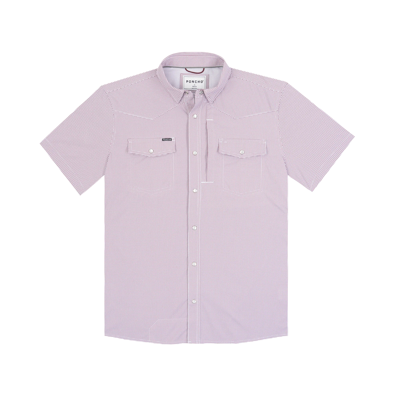 Poncho Men's Maroon Microcheck "The Howdy" Pearl Snap Shirt 