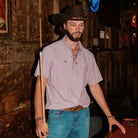 Poncho Men's Maroon Microcheck "The Howdy" Pearl Snap Shirt 
