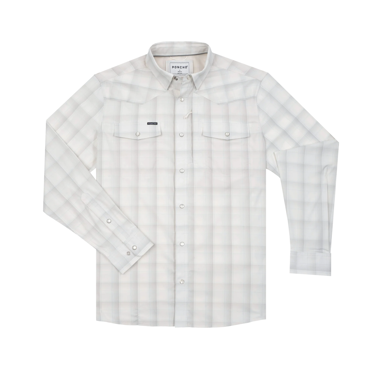 Poncho Men's Long Sleeve The Kalispell Gray Plaid Snap Shirt 