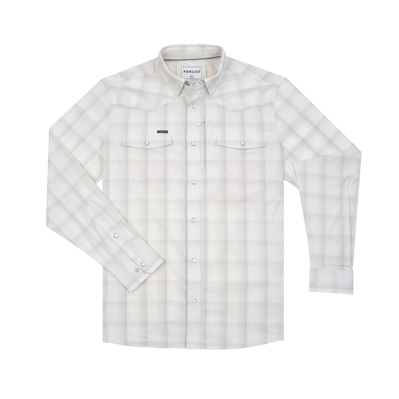Poncho Men's Long Sleeve The Kalispell Gray Plaid Snap Shirt 
