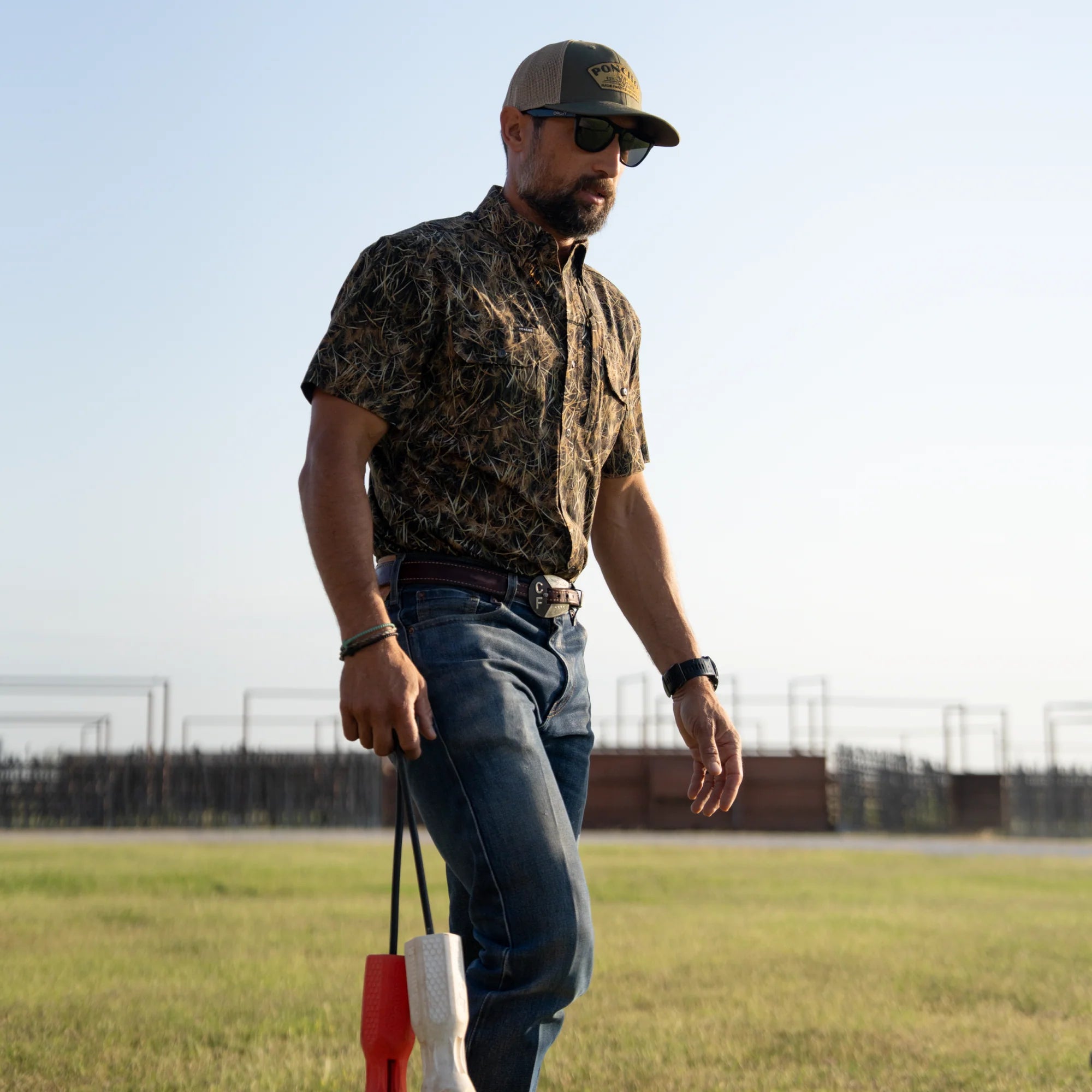 Poncho Men's The Layout Blind Short Sleeve Button Up Shirt 