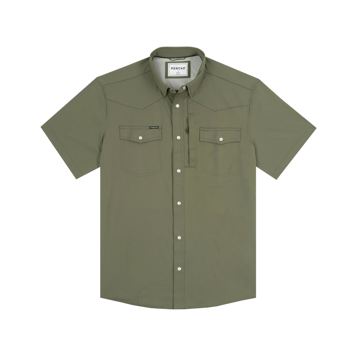 Poncho Men's Short Sleeve The Sabine Moss Green Snap Shirt