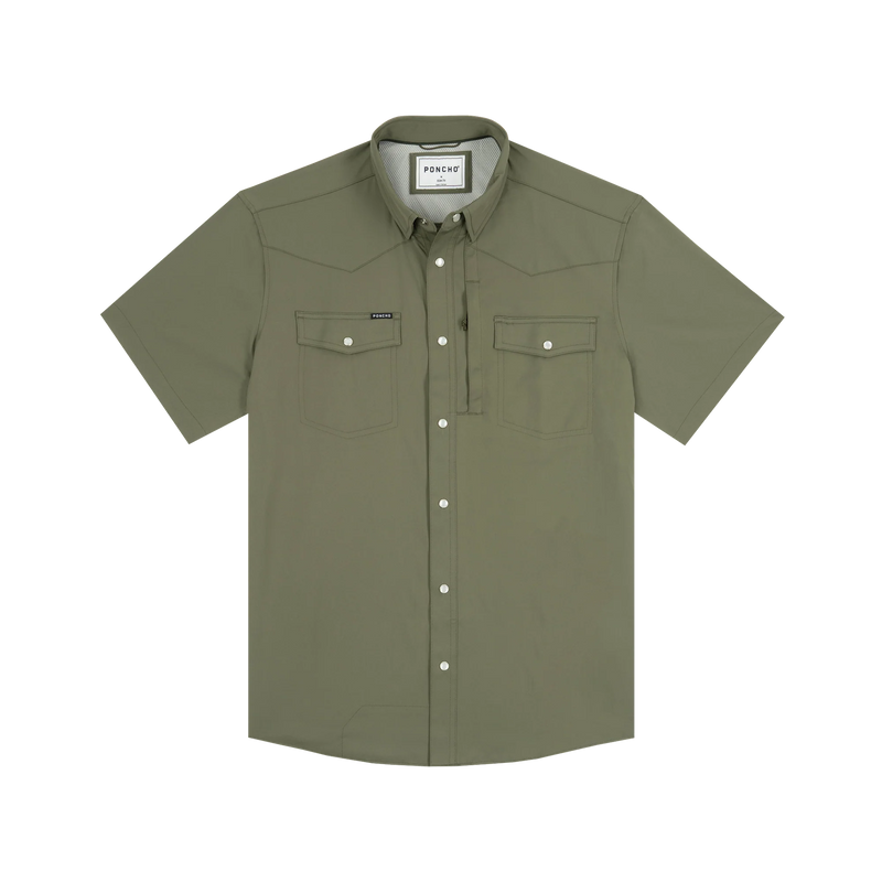 Poncho Men's Short Sleeve The Sabine Moss Green Snap Shirt