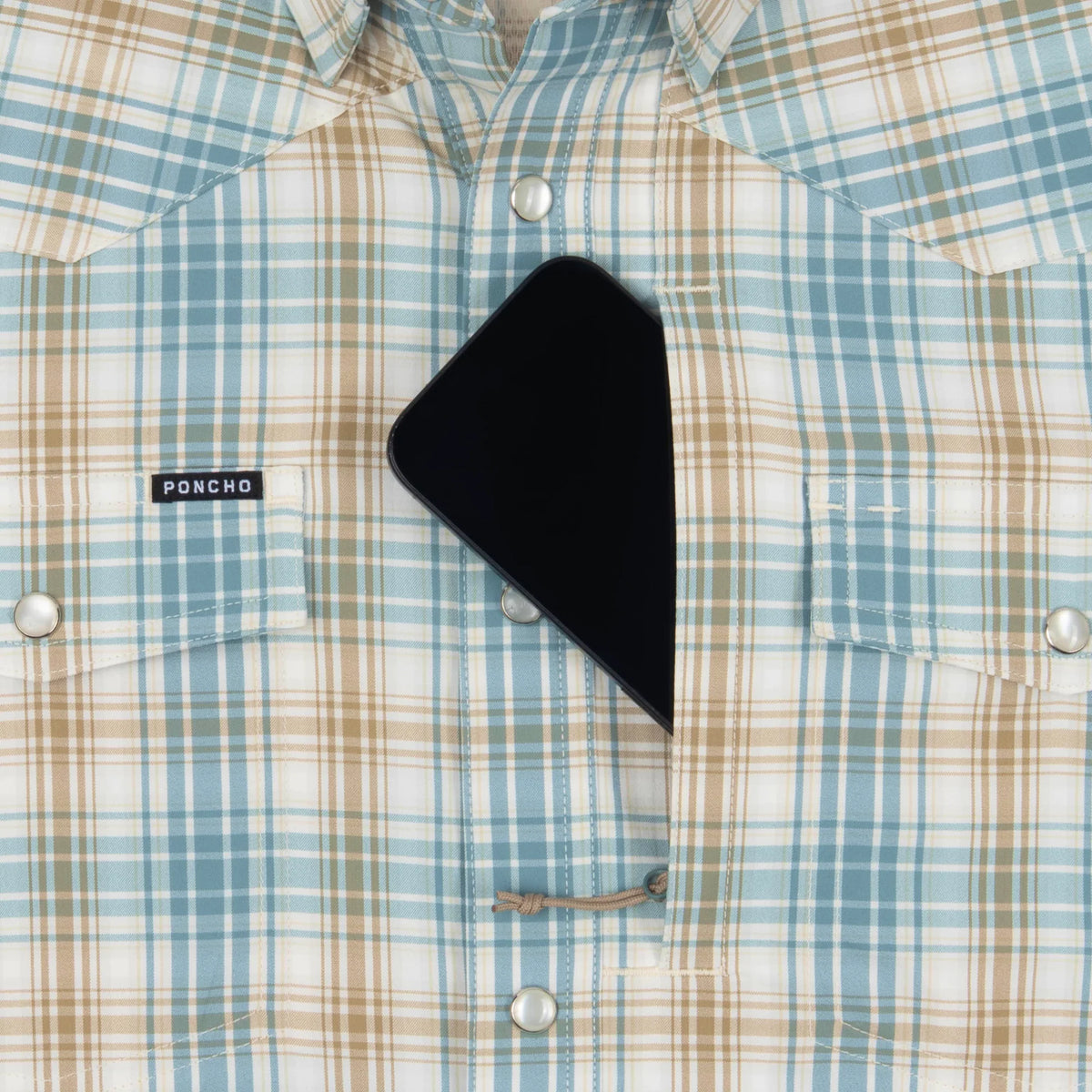 Poncho Men's Brown and Green Plaid "The Sandbar" Pearl Snap Shirt 