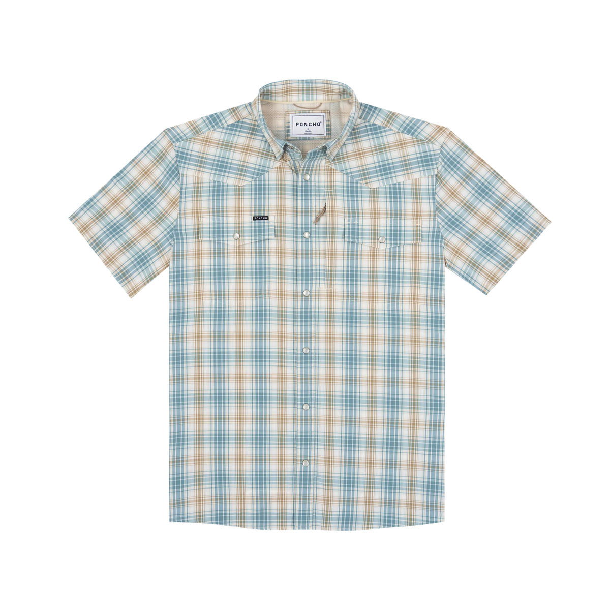 Poncho Men's Brown and Green Plaid "The Sandbar" Pearl Snap Shirt 
