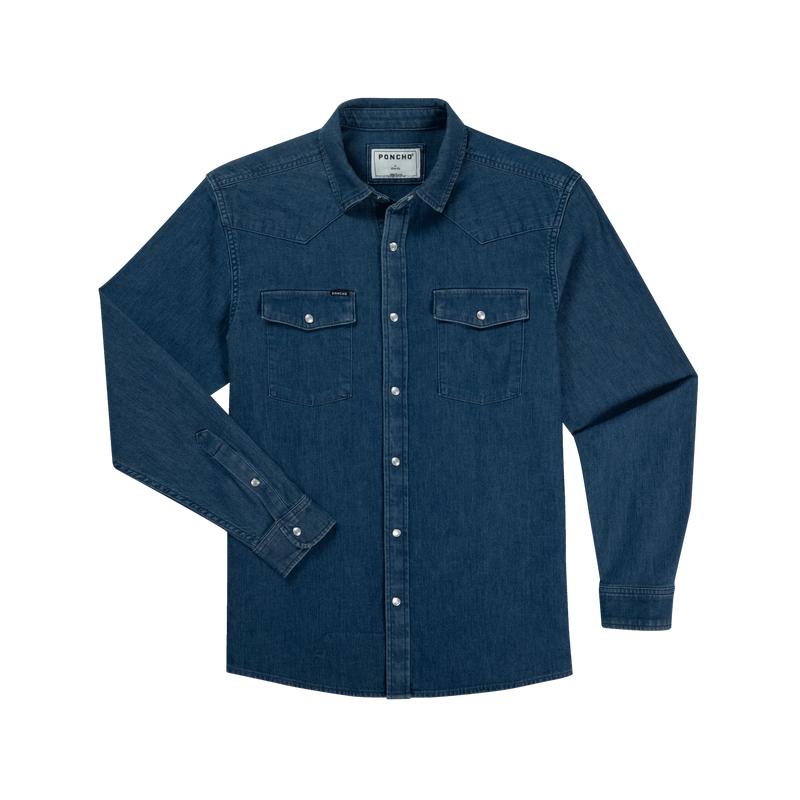 Men's Poncho The Sanderson Dark Wash Long Sleeve Snap Shirt 