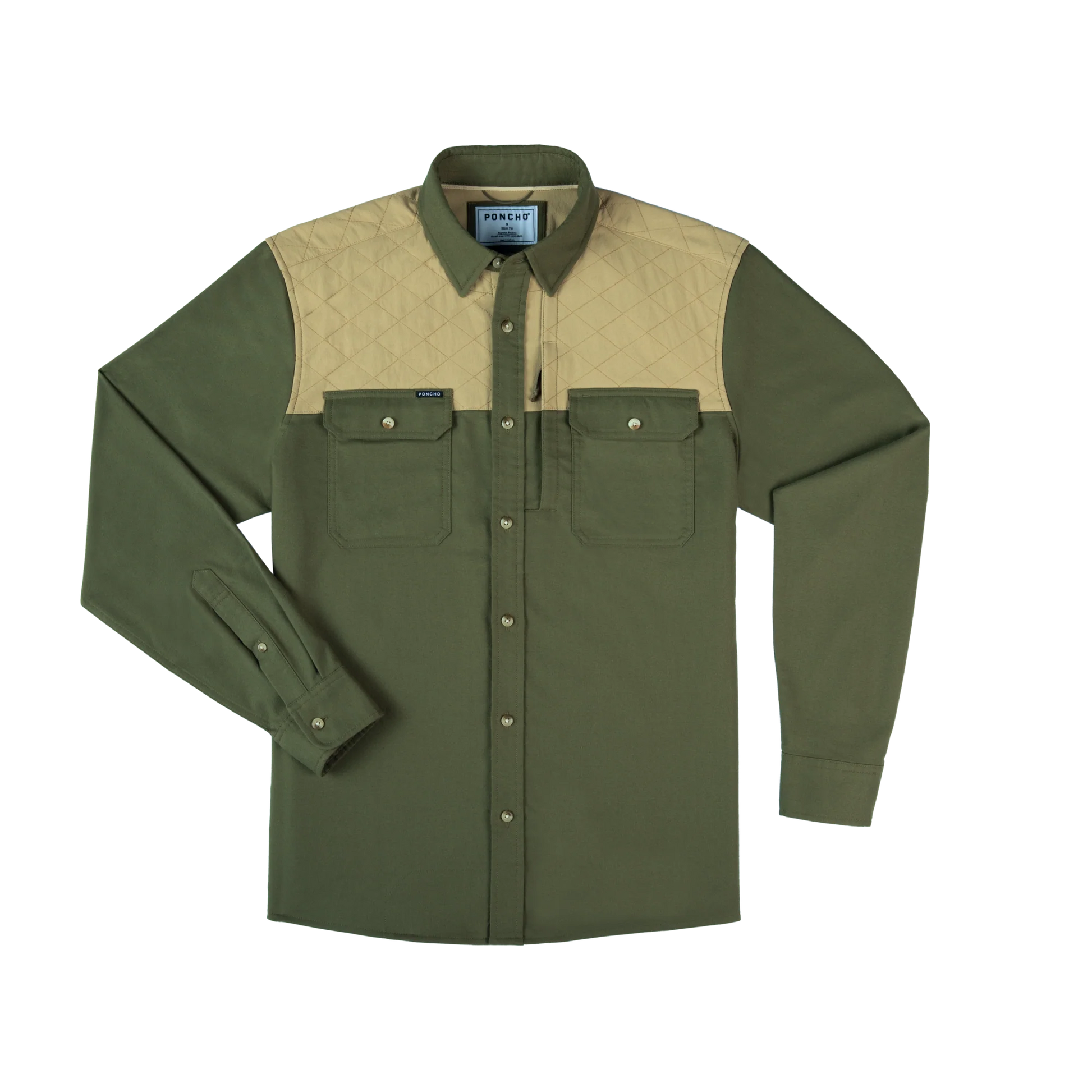 Men's Poncho "The Roosevelt" Green Long Sleeve Button Up 