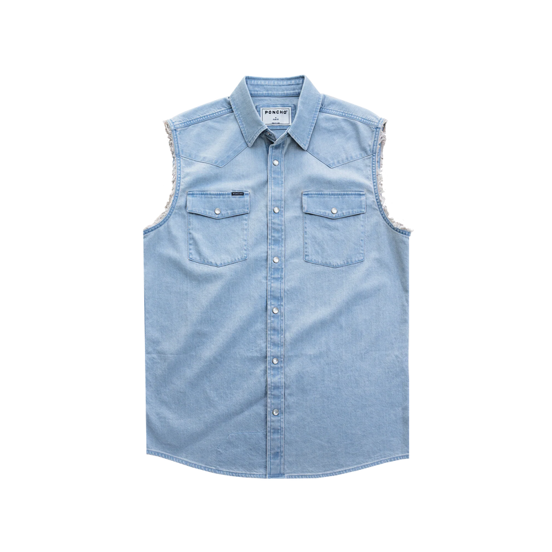 Men's Poncho "The Right To Bare Arms" Light Wash Sleeveless Snap shirt 