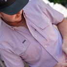 Poncho Men's Maroon Microcheck "The Howdy" Pearl Snap Shirt 