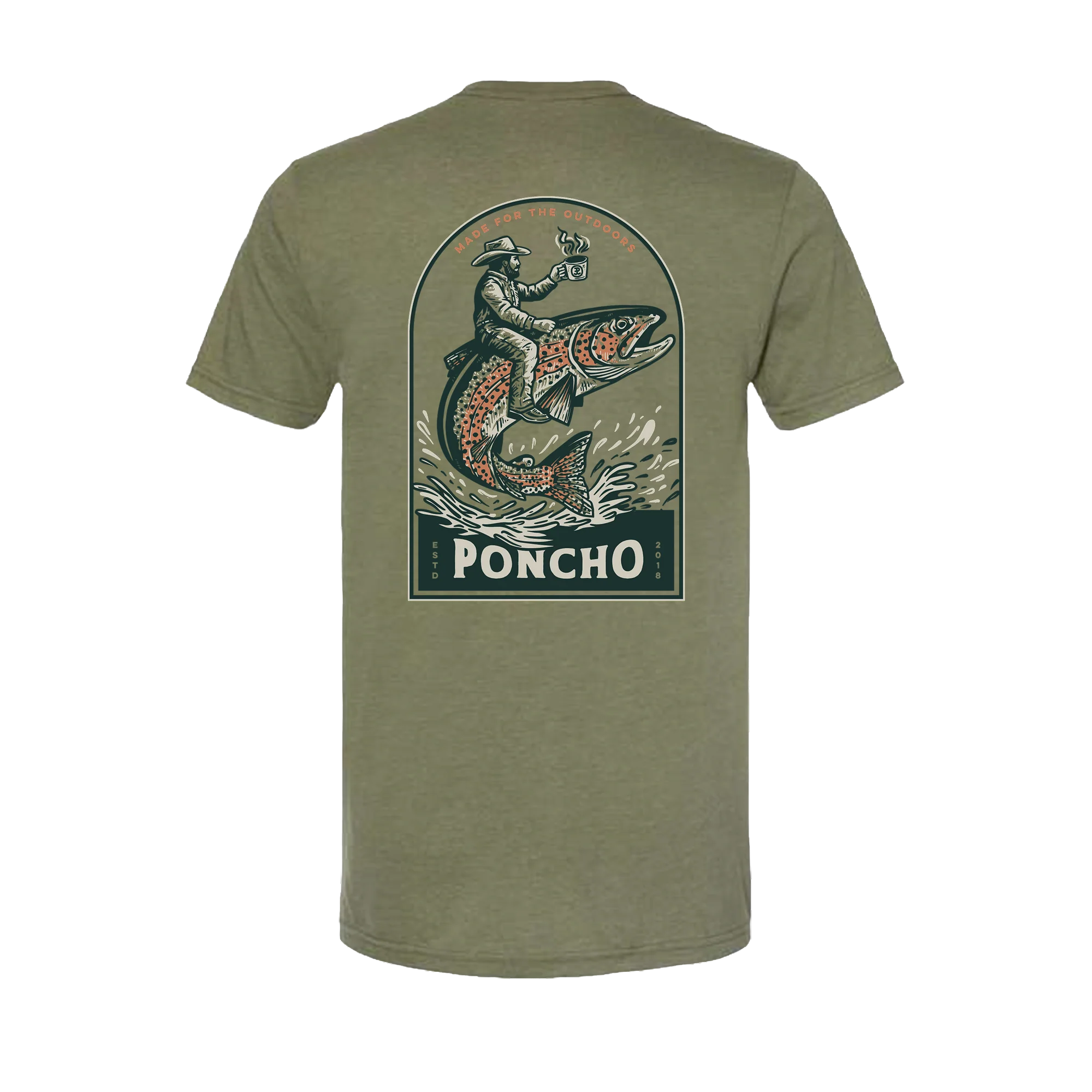 Men's Poncho Short Sleeve Green "The Trought Rider" T-shirt 