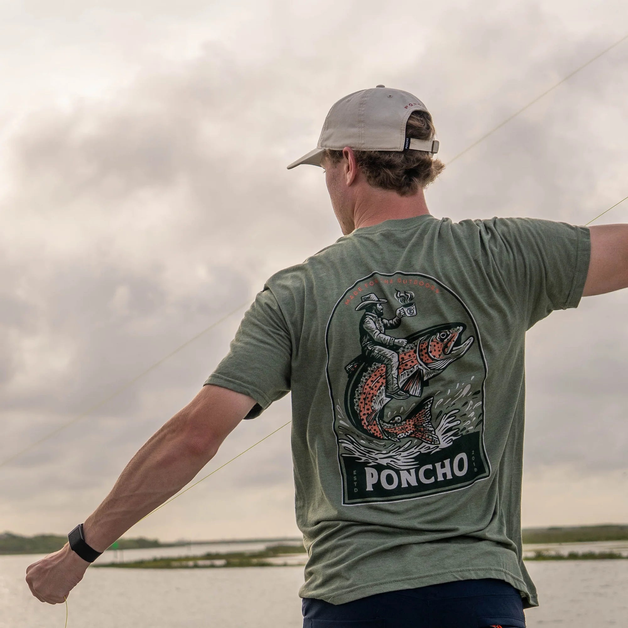 Men's Poncho Short Sleeve Green "The Trought Rider" T-shirt 