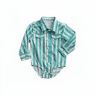 Boy's Infant 2 Rowels Ranch Turquoise and White Long Sleeve Performance Snap Onesie 