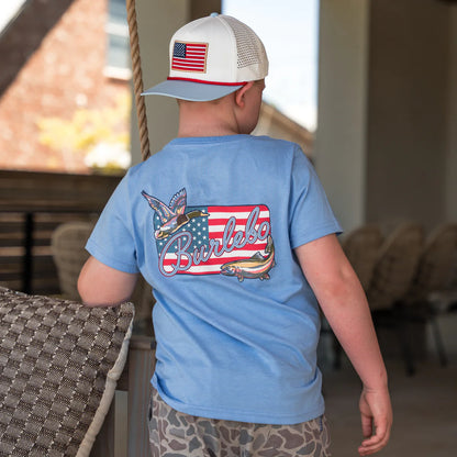 Boy's Burlebo BURLEBO Patch Flag - Heather Periwinkle Shirt Y-BPF-SS-PB - Crazy House Western Wear