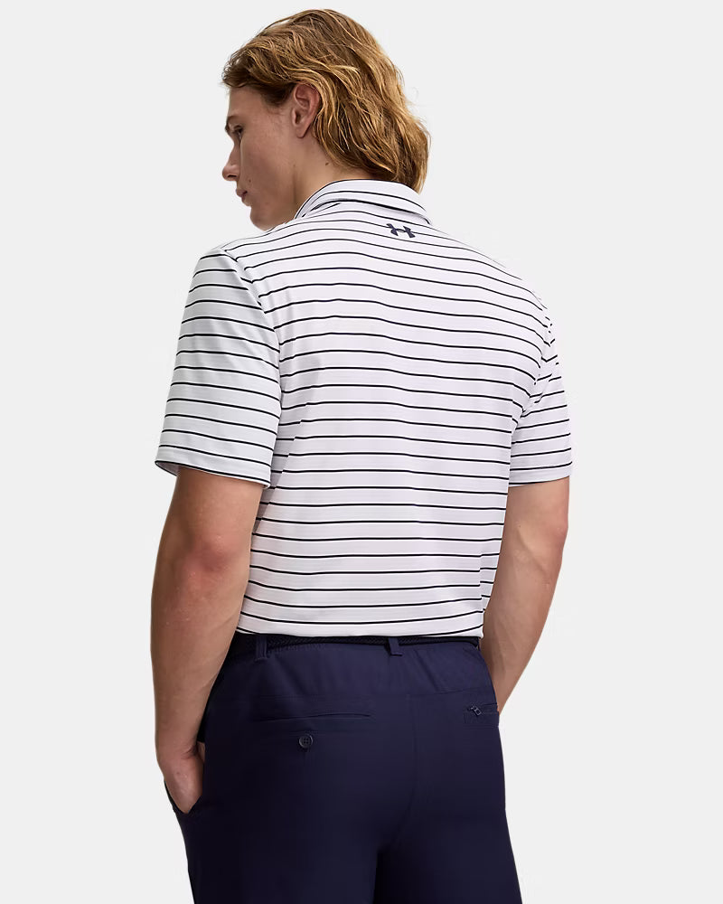 Under Armour Men's White/Gray and Navy Matchplay Striped Polo 6010980-100