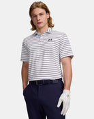 Under Armour Men's White/Gray and Navy Matchplay Striped Polo 6010980-100