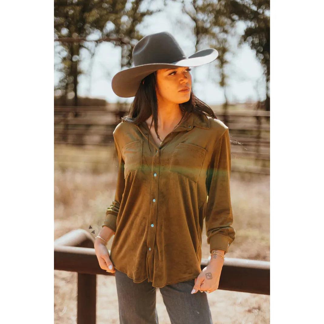 Women's Long Sleeve Velvet Snap Shirt