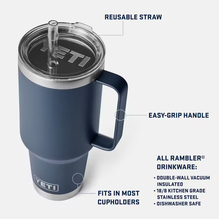 Yeti 42OZ White Straw Mug Tumbler YRAM42STM-WHT