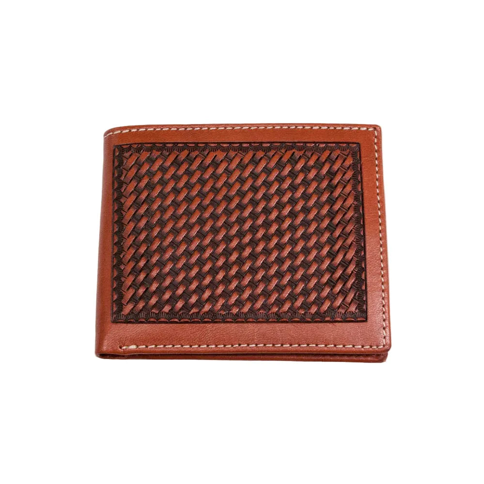 Men's Cowboy Chrome Cognac Basket Weave Bifold W306