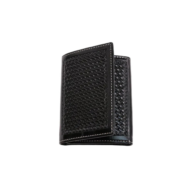 Men's Cowboy Chrome Black Basket Weave Trifold Wallet W311