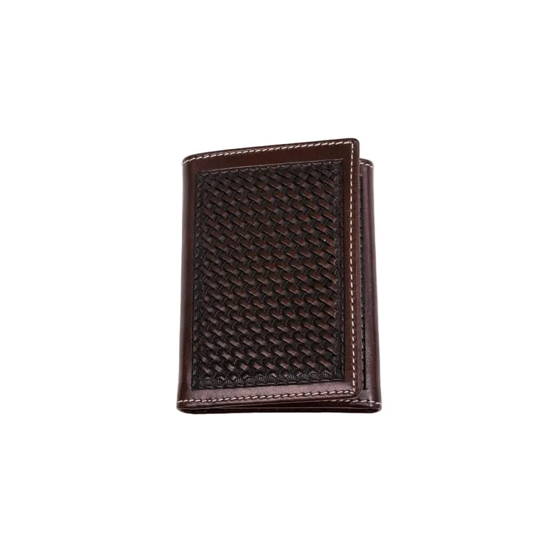 Men's Cowboy Chrome Chocolate Basketweave Trifold Wallet W315