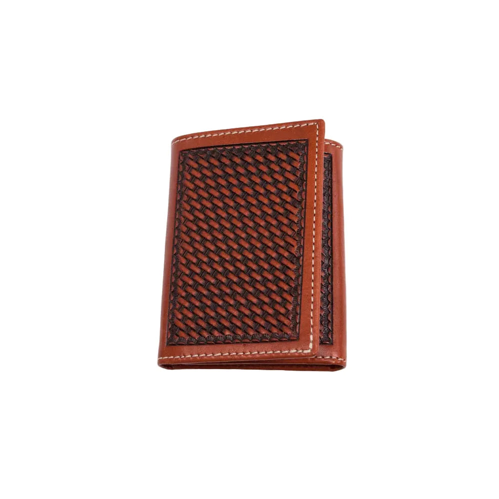 Men's Cowboy Chrome Cognac Basket Weave Trifold Wallet W316