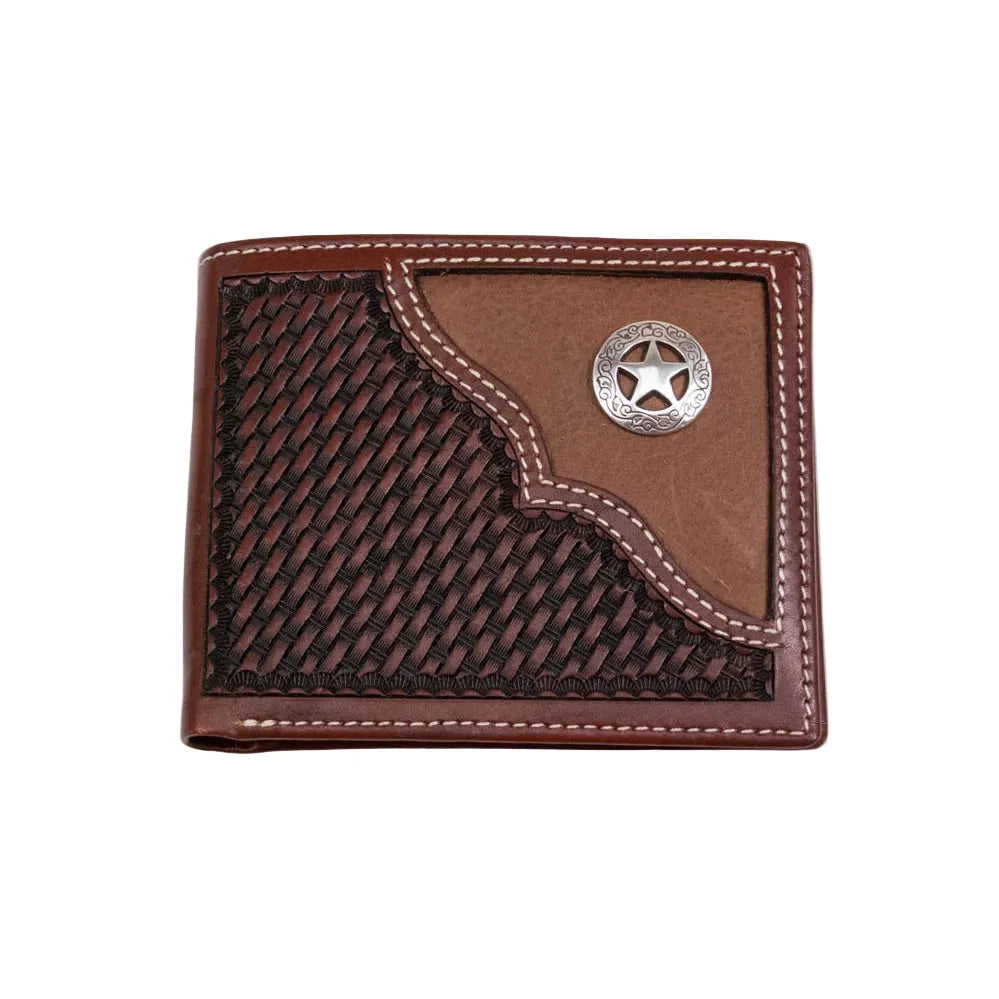 Men's Cowboy Chrome Brown Western Star Concho Accent Bifold Wallet W365