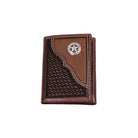 Men's Cowboy Chrome Brown Western Star Concho Accent Trifold Wallet W375