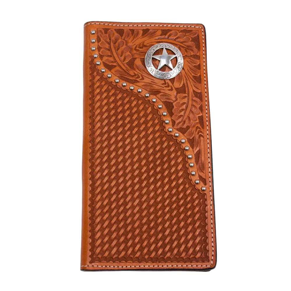 Men's Cowboy Chrome Floral and Basket Weave Saddle Ride Rodeo Style Wallet W488