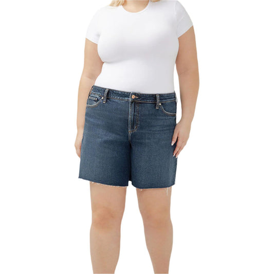 Women's Silver Suki Mid Rise Long Shorts Plus Size W53971ADM362