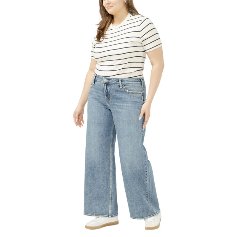 Women's Silver Suki Mid Rise Wide Leg Jeans Plus Size W93905ADM289