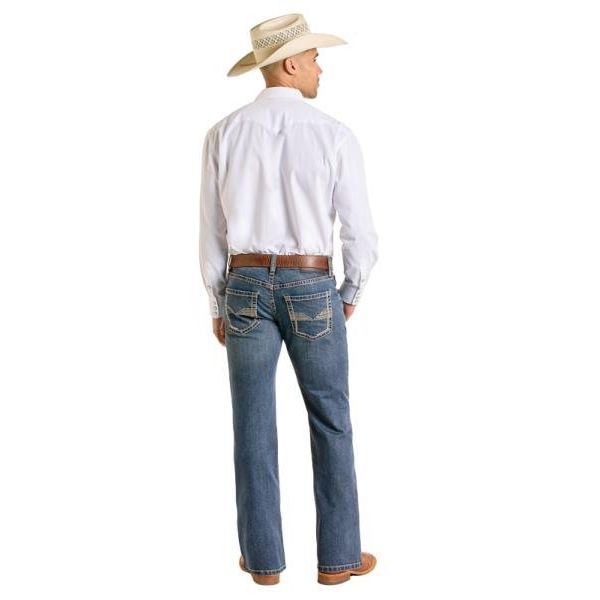 Men's Rock and Roll Denim Raised Embroidered Revolver Medium Vintage Jeans BM1PD06696