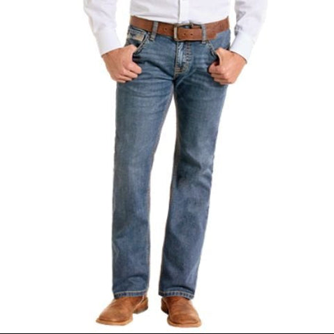 Men's Rock and Roll Denim Raised Embroidered Revolver Medium Vintage Jeans BM1PD06696