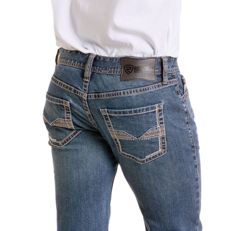 Men's Rock and Roll Denim Raised Embroidered Revolver Medium Vintage Jeans BM1PD06696