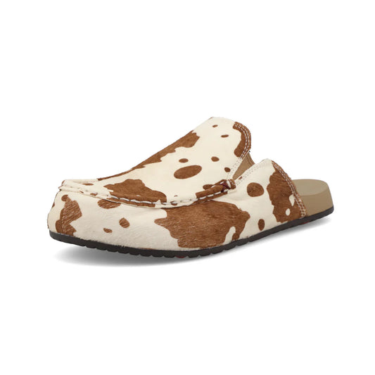 Women's Twisted Z Brown and White Cowhide Slip on Mule Shoes WFFM001
