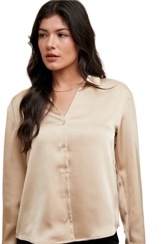 Almond Satin Button Up Shirt - Crazy House Western Wear